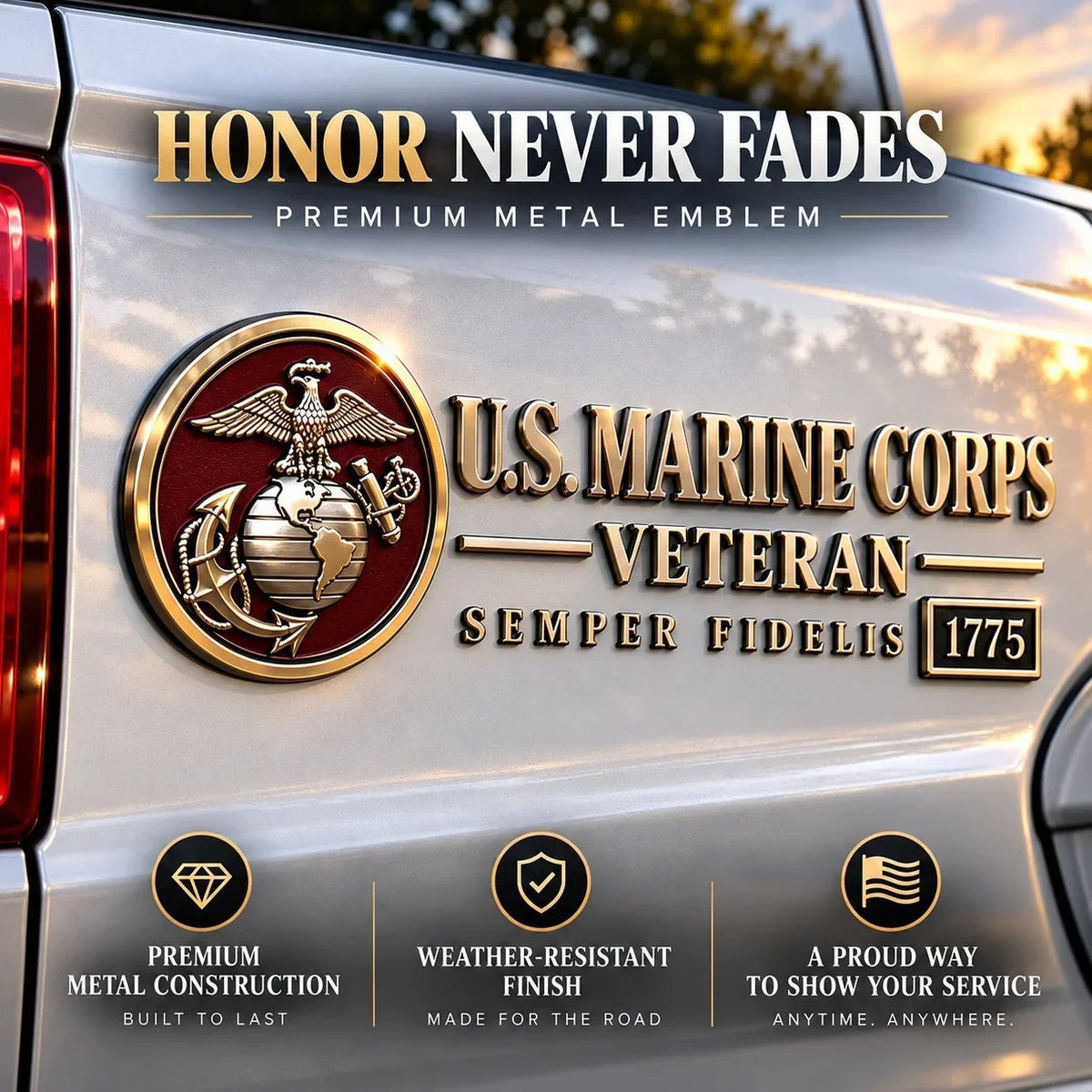 ⚓ U.S. Navy Veteran Metal Car Emblem - 3D Adhesive Vehicle Badge