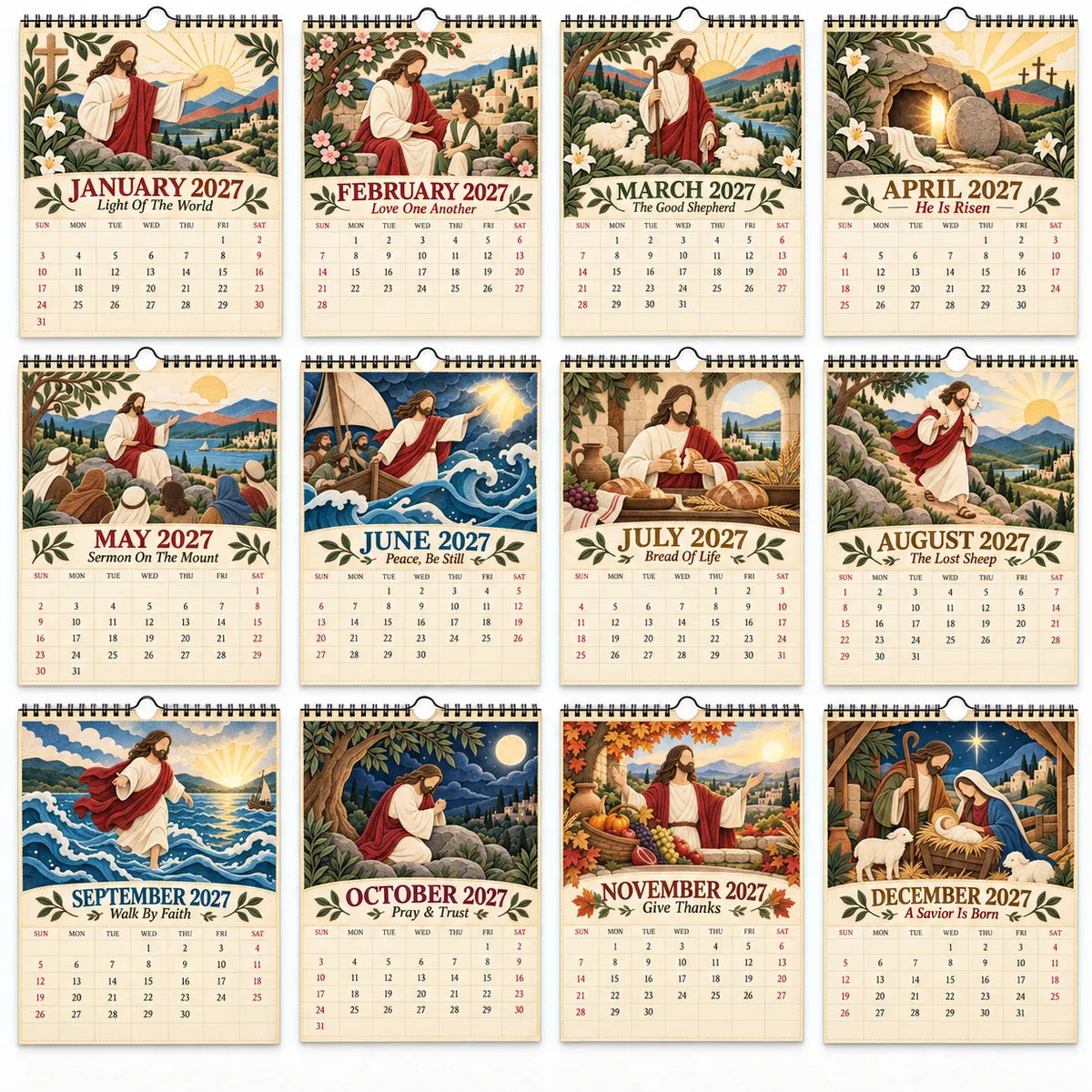 ✝️ 2027 A Year With Jesus Wall Calendar – 12-Month Gospel Art & Scripture Planning 🕊️