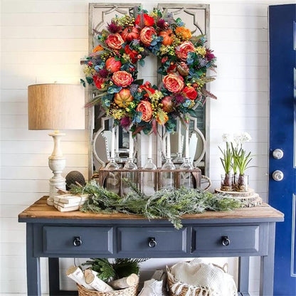 🍂 Peony Pumpkin Fall Wreath – 24in Farmhouse Front Door Decor