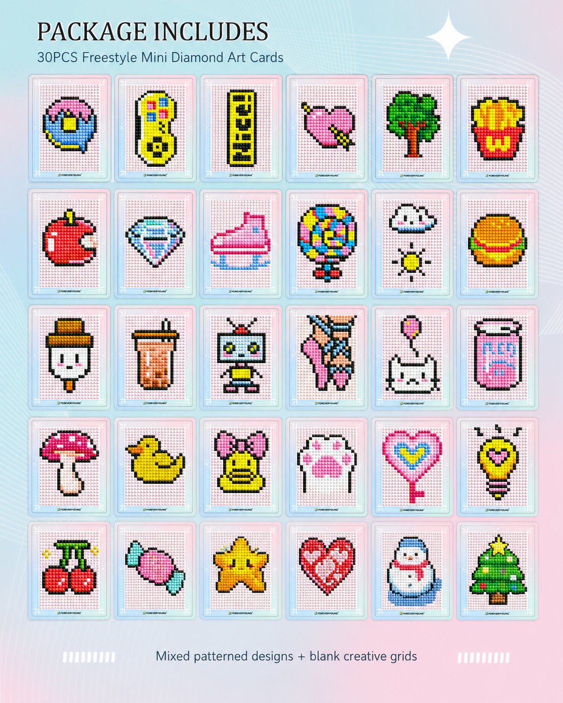 💎 Freestyle Mini Diamond Art Cards – 30PCS Cute Pixel DIY Craft Collection ✨