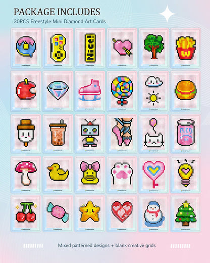 💎 Freestyle Mini Diamond Art Cards – 30PCS Cute Pixel DIY Craft Collection ✨