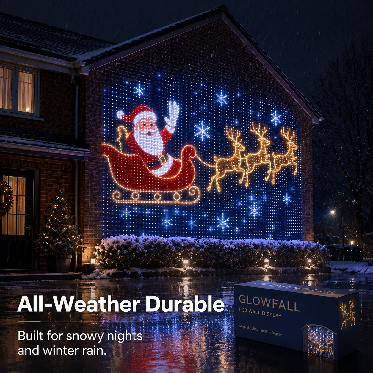 🏡 Architectural Dynamic Mesh Christmas Wall Light – Outdoor Animated Facade Display ✨