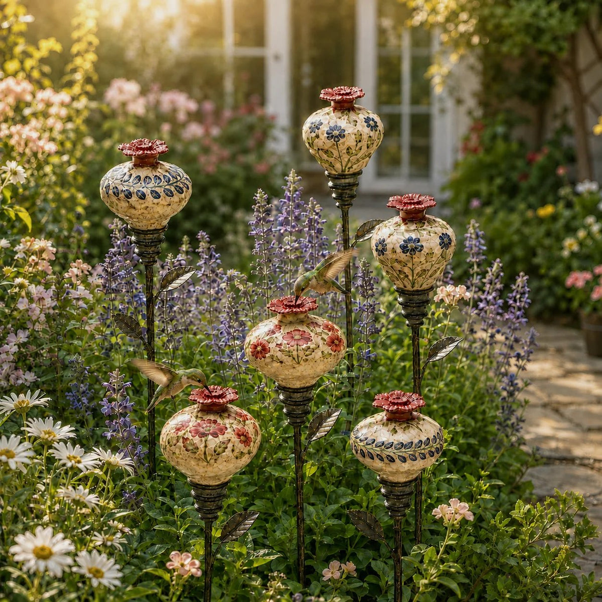 🌺 Ceramic Hummingbird Feeder Garden Stake for Outdoor Décor