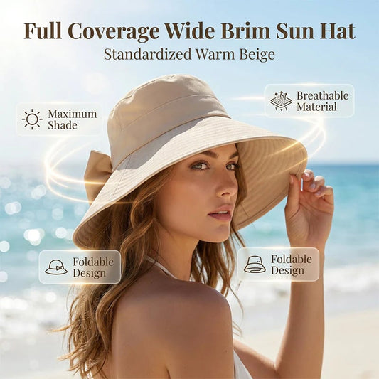 👒Summer Hot Sale☀️Women's Bowknot Wide Brim Sun Protective Hat