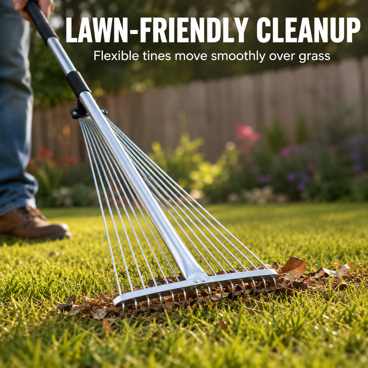 Deciduous Metal Rake for Landscaping and Farming, Telescopic Grass Rake for Home Use
