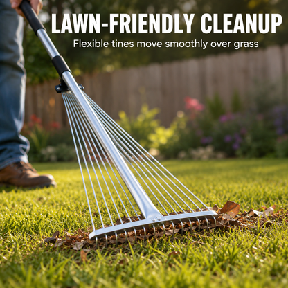 Deciduous Metal Rake for Landscaping and Farming, Telescopic Grass Rake for Home Use