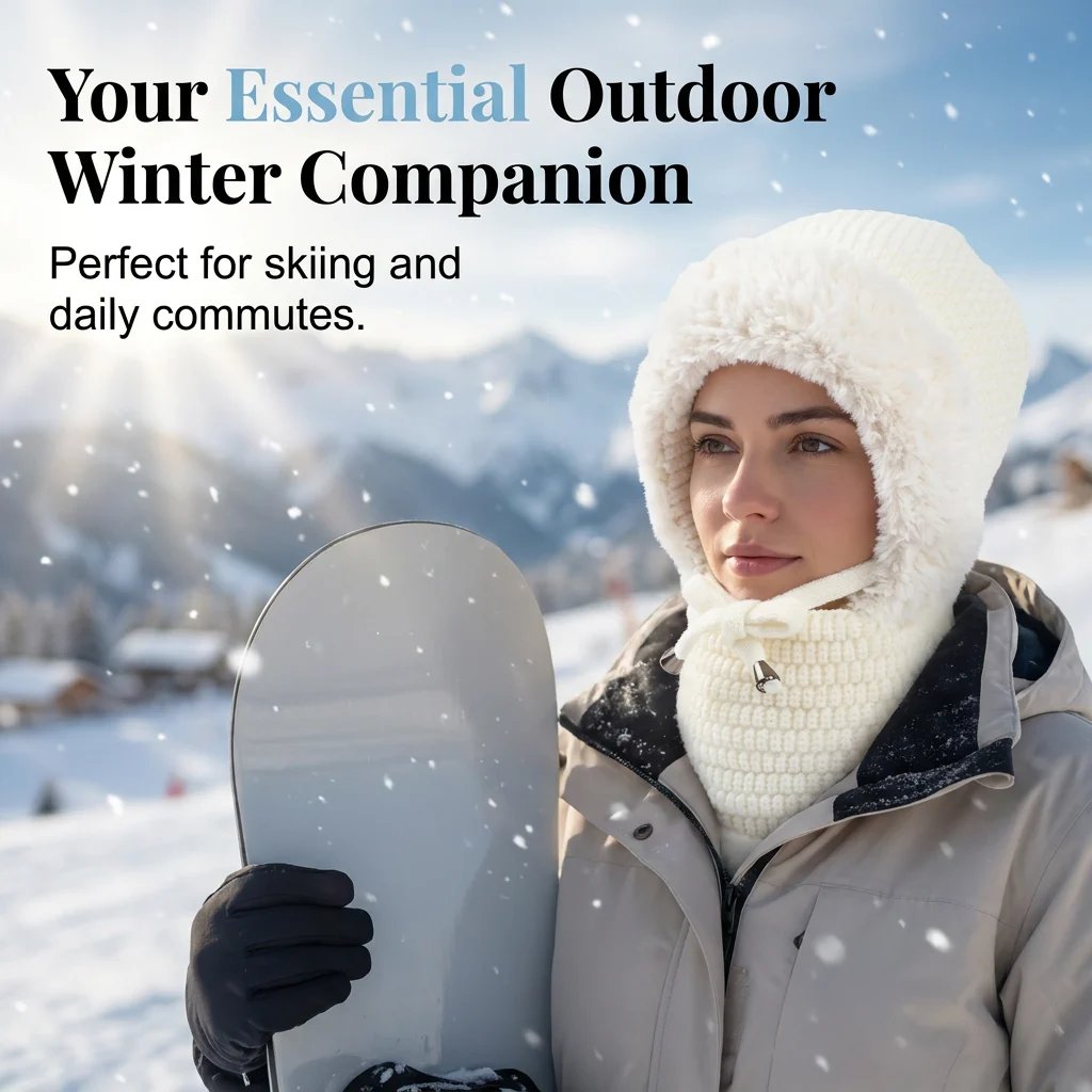 ❄️ 3-in-1 Winter Beanie – Plush Hat, Face Cover & Neck Warmer 🧣