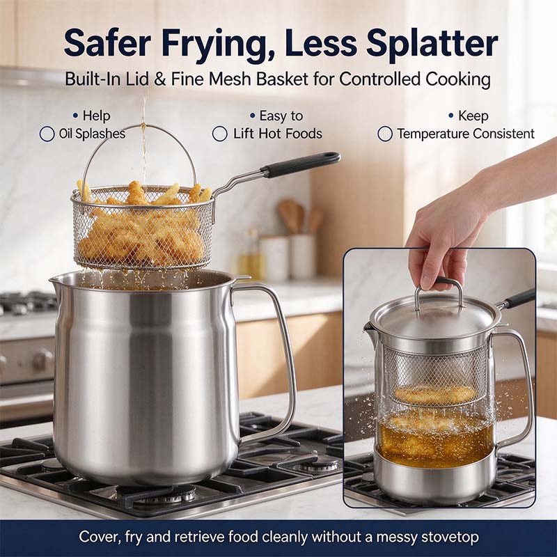 304 Stainless Steel Deep Fryer Pot Set - Durable, Compact Household Kitchen Supplies 🥘