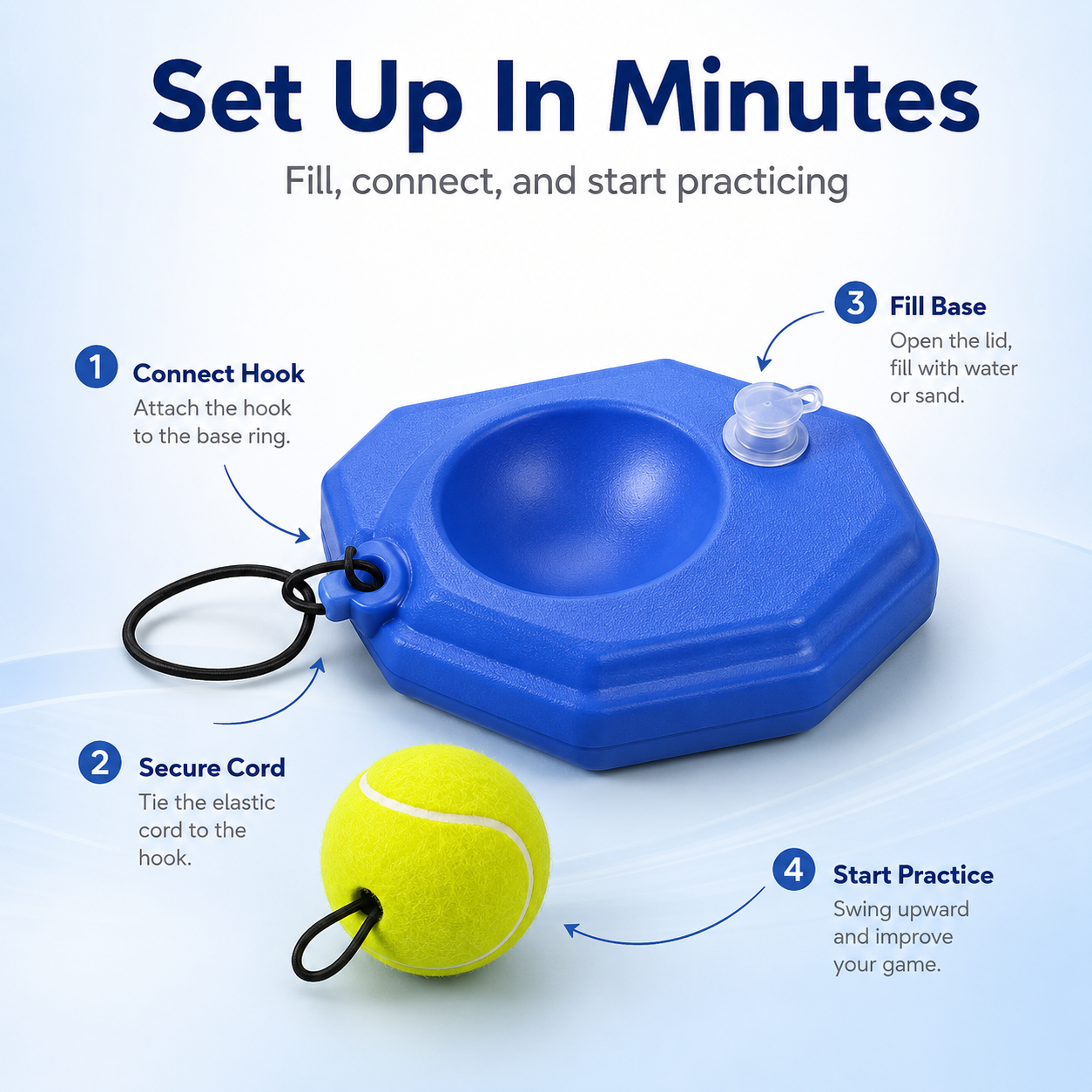 🎾 Solo Tennis Rebound Trainer Practice Baseboard with 4m Elastic Cord ⚡