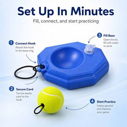 🎾 Solo Tennis Rebound Trainer Practice Baseboard with 4m Elastic Cord ⚡