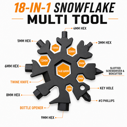 ❄️ 18-in-1 Stainless Steel Snowflake Multitool Keychain 🛠️