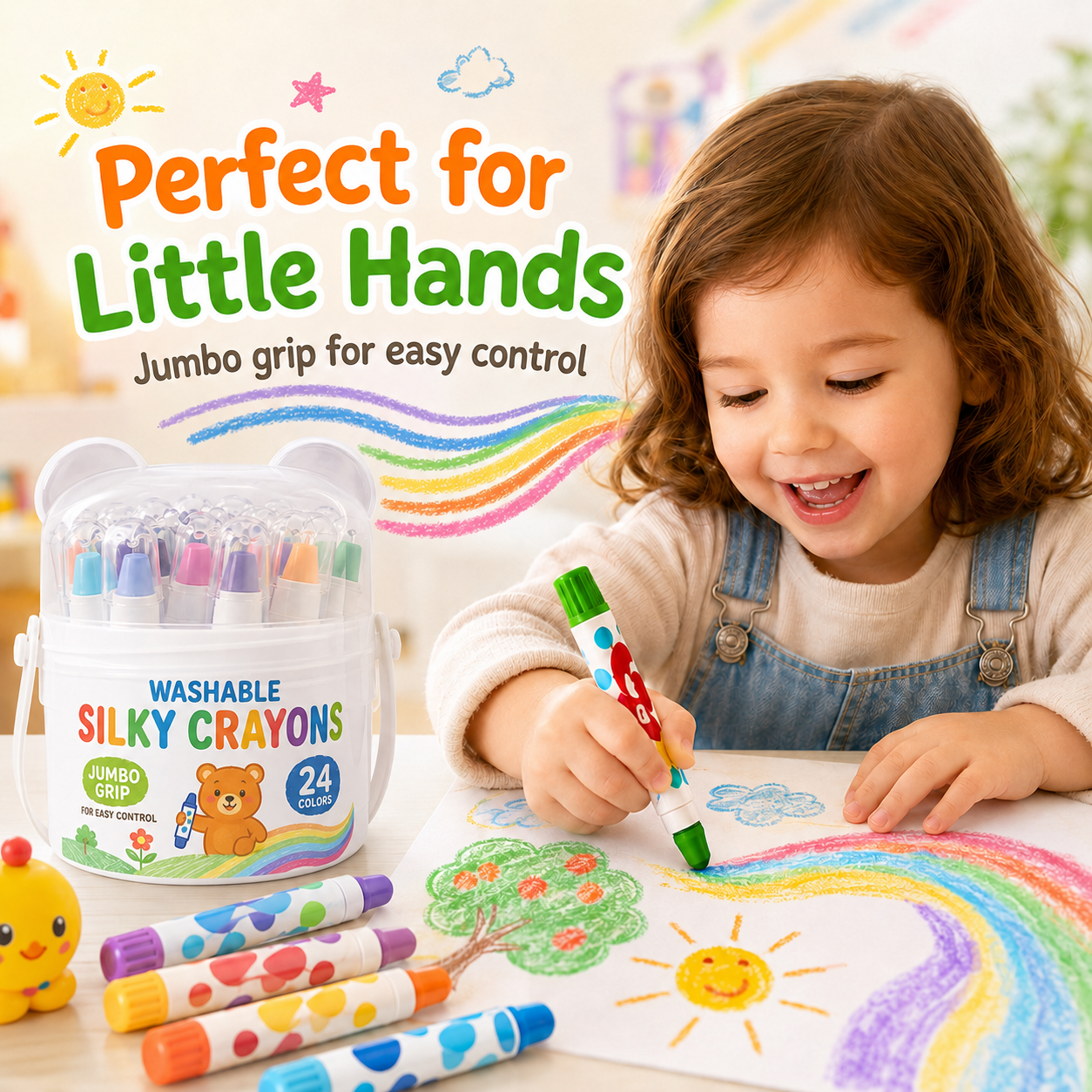 🎨 Washable Twist-Up Silky Crayons for Kids – Mess-Free 3-in-1 Coloring Set