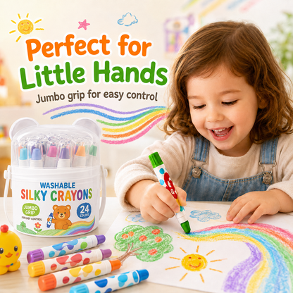 🎨 Washable Twist-Up Silky Crayons for Kids – Mess-Free 3-in-1 Coloring Set