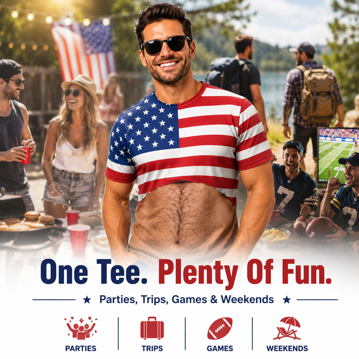 🇺🇸 Men's Novelty Patriotic American Flag Body Hair 3D Printed T-Shirt 👕