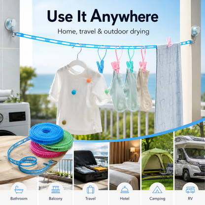 🌬️ Portable Windproof Clothesline – Anti-Slip Drying Rope for Travel, Balcony & Small Spaces