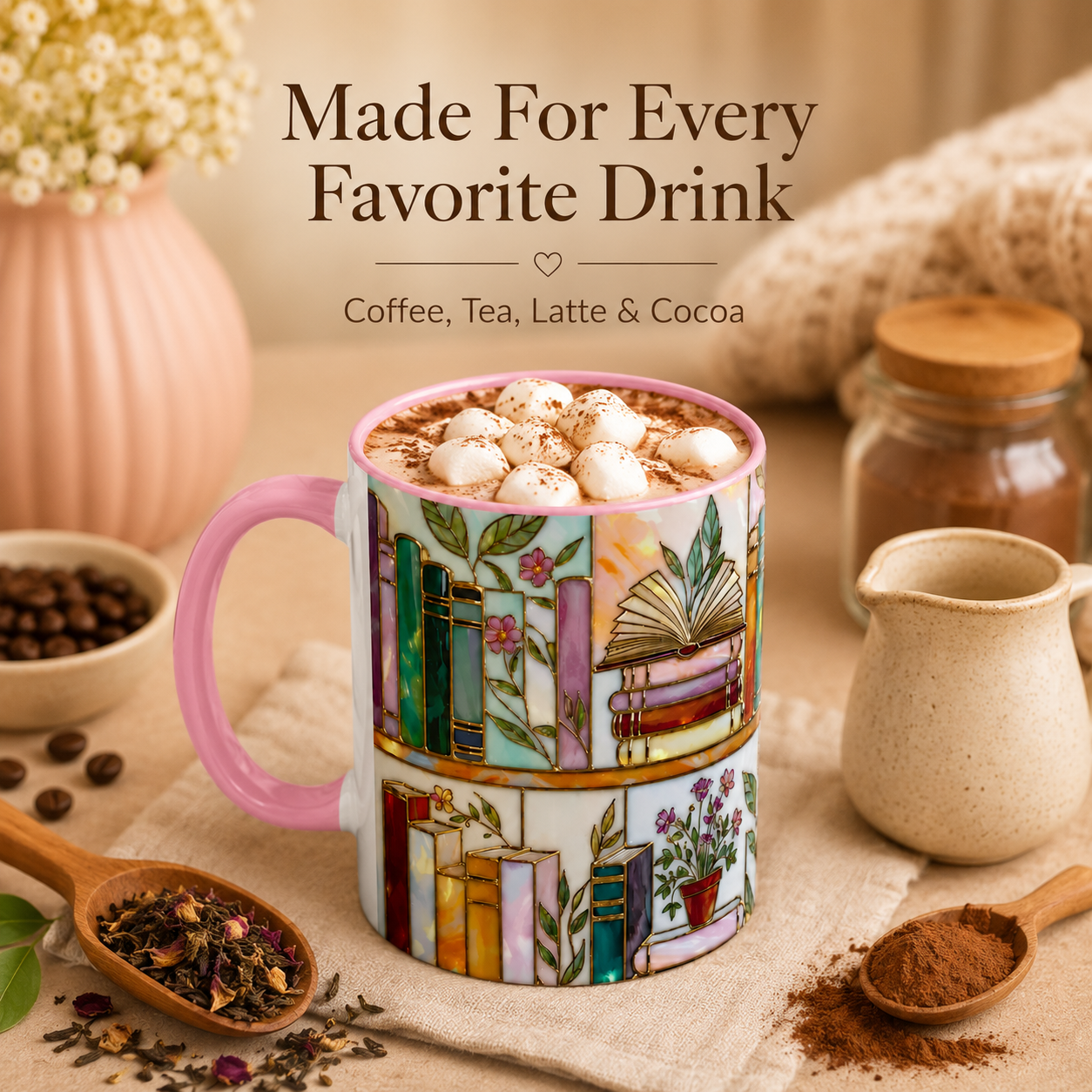 🎁 Cozy Ceramic Coffee Mug 🌸 | Perfect Gift for Coffee & Book Lovers