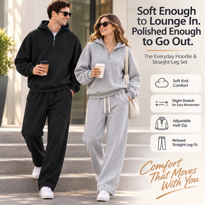 🧥 2-Piece Half-Zip Knit Hoodie & Straight-Leg Sweatpants Lounge Set 👖