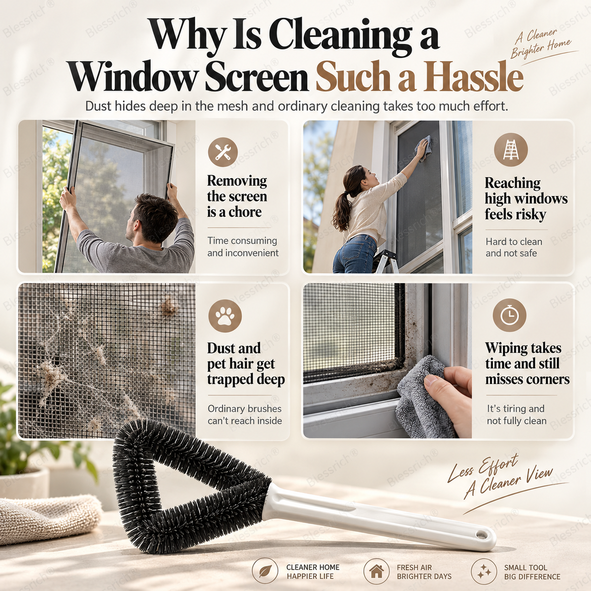 🧹 Triangle Window Screen Cleaning Brush - Corner & Track Duster 🪟