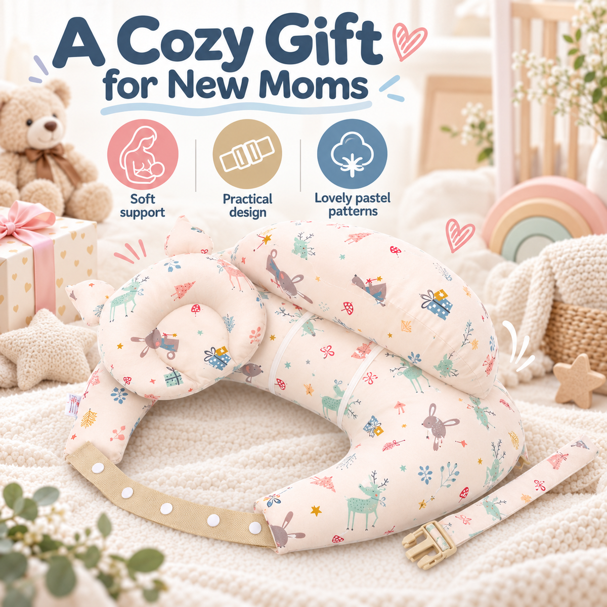 🤱 Ergonomic Nursing Pillow – Adjustable Breastfeeding Support Pillow for Mom & Baby 💕