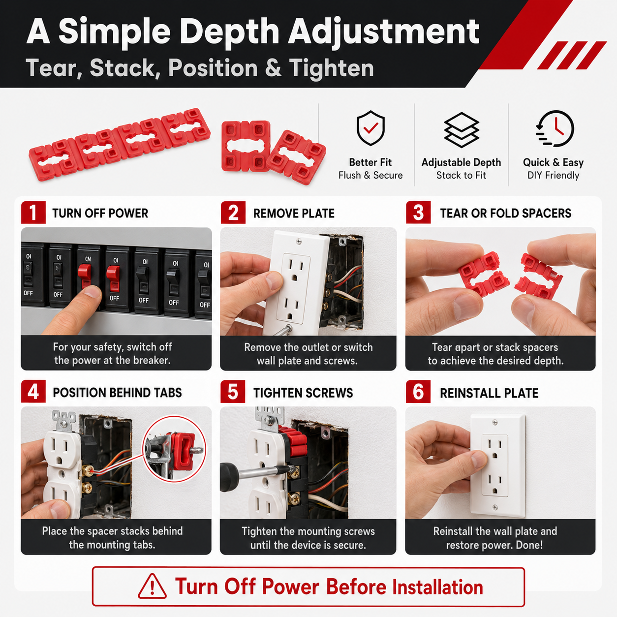 ⚡ Fix Loose Outlets Fast – 48PC Stackable Outlet Spacer Kit