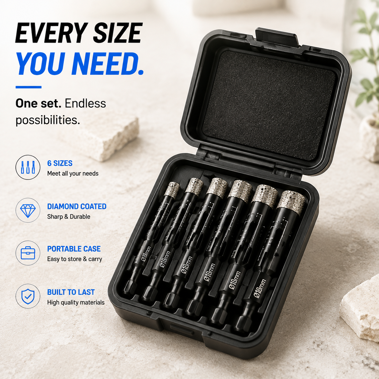 💎 6-Piece Vacuum-Brazed Diamond Drill Bit Set for Tile, Glass & Granite 🛠️