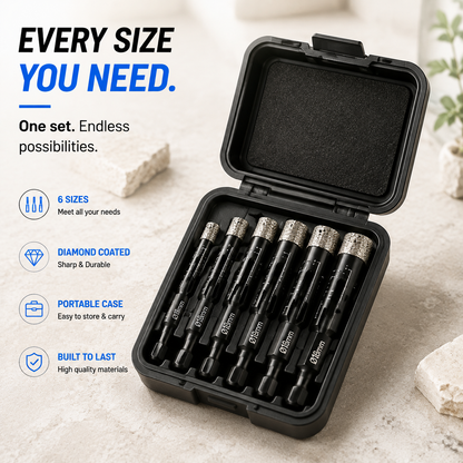 💎 6-Piece Vacuum-Brazed Diamond Drill Bit Set for Tile, Glass & Granite 🛠️
