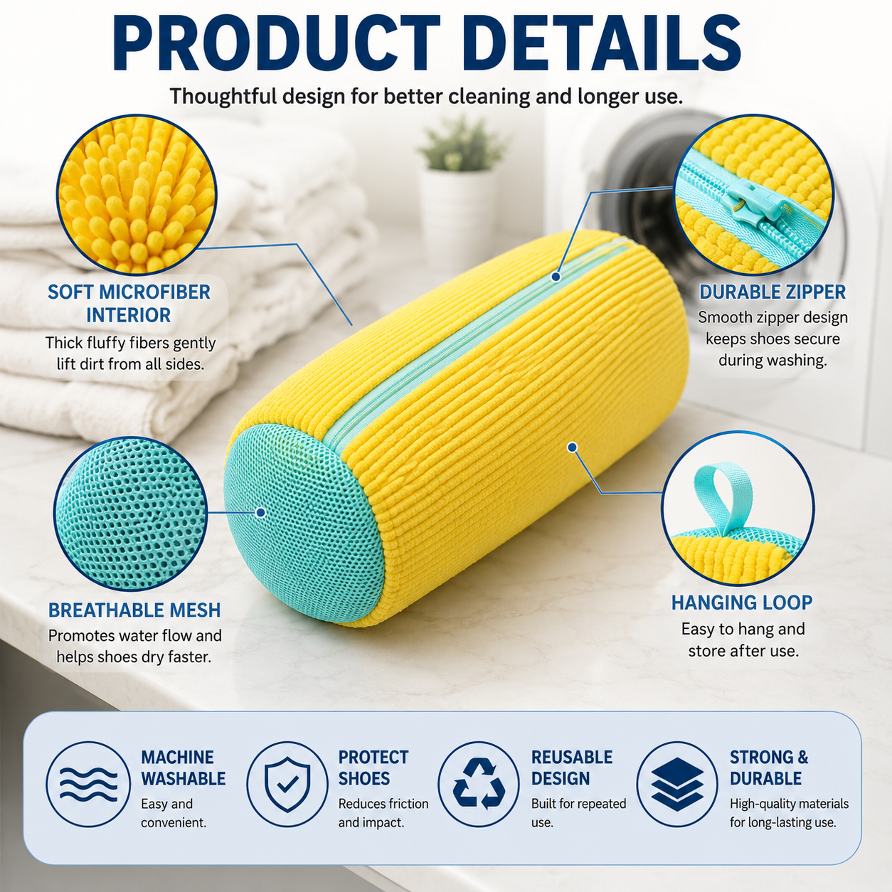 👟 Machine Washable Shoe Cleaning Bag with 360 Degree Plush Microfiber Bristles 🧼
