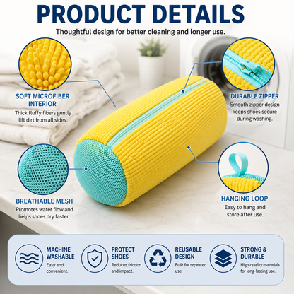 👟 Machine Washable Shoe Cleaning Bag with 360 Degree Plush Microfiber Bristles 🧼