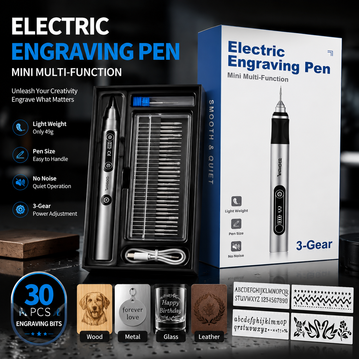 🖊️ Cordless Electric Engraving Pen Kit with 30 Bits and LED Light ⚡