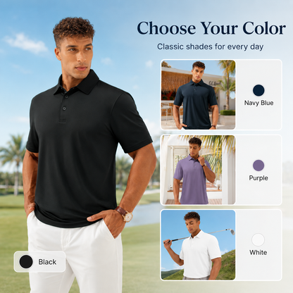 👔 Men's Breathable Stretch Polo Shirt | Cool, Comfortable & Sharp ✨