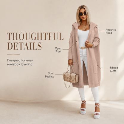 🧥 Women's Oversized Hooded Longline Knit Cardigan with Pockets 🧶