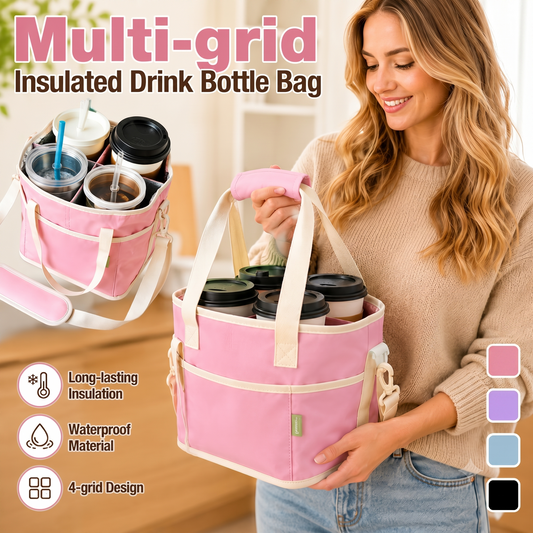 ☕4-Grid Insulated Drink Carrier Bag Anti-Tip Multi-Beverage Tote 🧋