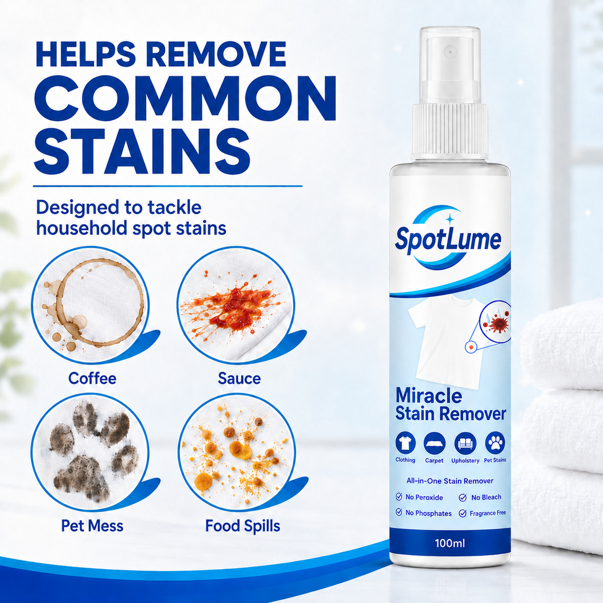 🧼All-in-One Stain Remover Spray ✨ For Clothes, Sofas, Carpets & Pet Messes