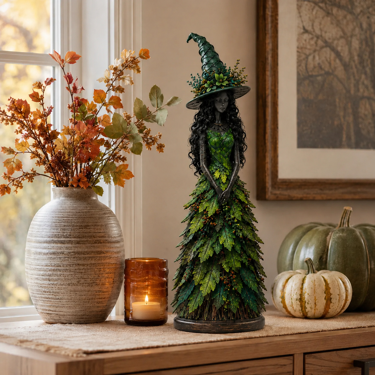 🍂 OOAK Handcrafted Autumn Leaf Magic Witch Figurine 🔮 (Free Shipping on Buy 2)
