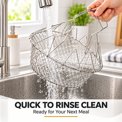 🔥 BUY 1 GET 1 FREE – Foldable Stainless Steel Frying Basket & Colander ✨