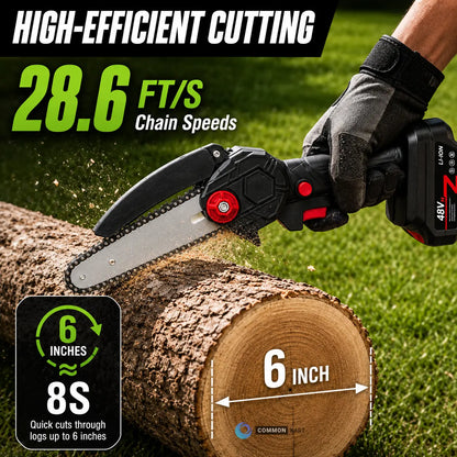 🔥Cordless Mini Chainsaw – Fast One-Hand Cutting for Yard & Garden