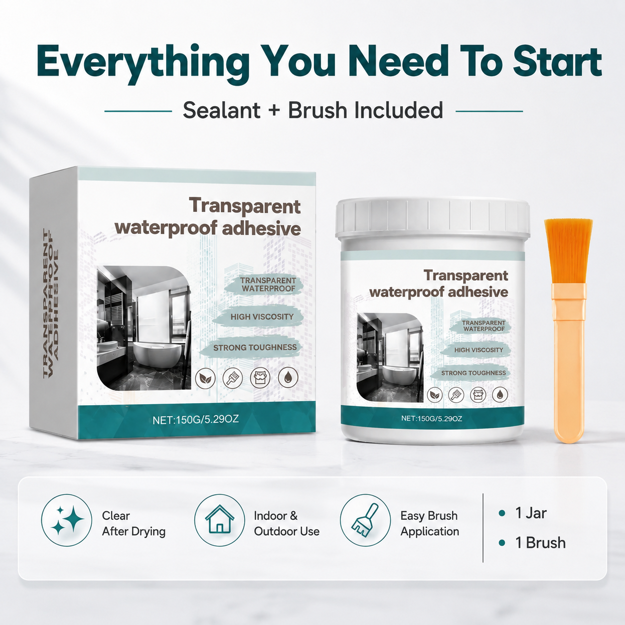 💧 Clear Transparent Waterproof Coating & Brush Sealant Kit 🖌️