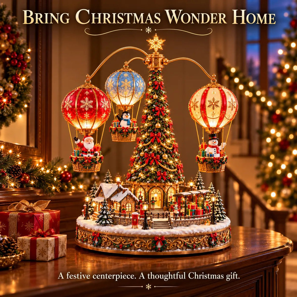 🔥52% OFF🎈Santa's Sky Journey — Animated Christmas Hot Air Balloon Village with Lights