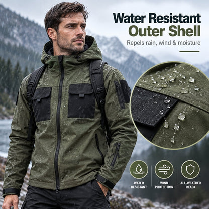🏕️ Tactical Hooded Jacket with 9 Utility Pockets and Warm Fleece Lining