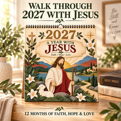 ✝️ 2027 A Year With Jesus Wall Calendar – 12-Month Gospel Art & Scripture Planning 🕊️