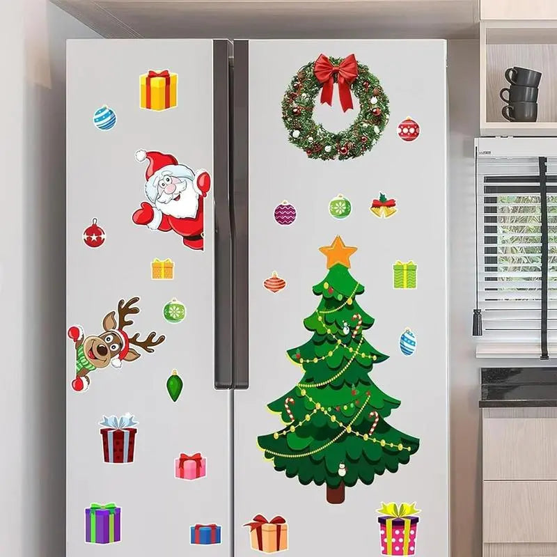 🎄 DIY Christmas Fridge Magnet Set – Build Your Own Holiday Tree with Santa, Reindeer & Snowman