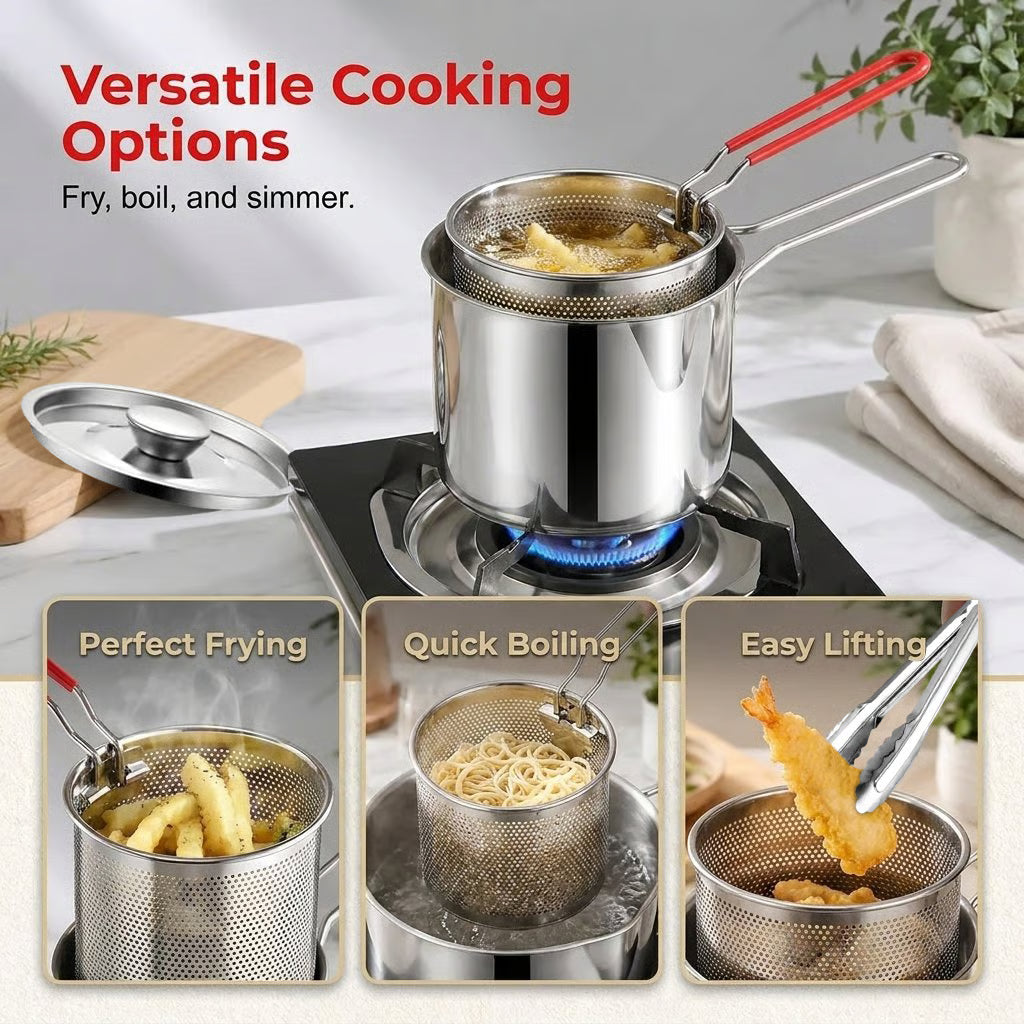 🍟 Compact Stainless Steel Deep Fryer Pot Set with Basket✨