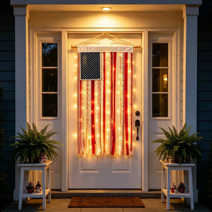 🔥 55% OFF Today Only 🇺🇸 Lighted Rag American Flag Banner ✨ Patriotic Porch Decor 🎆