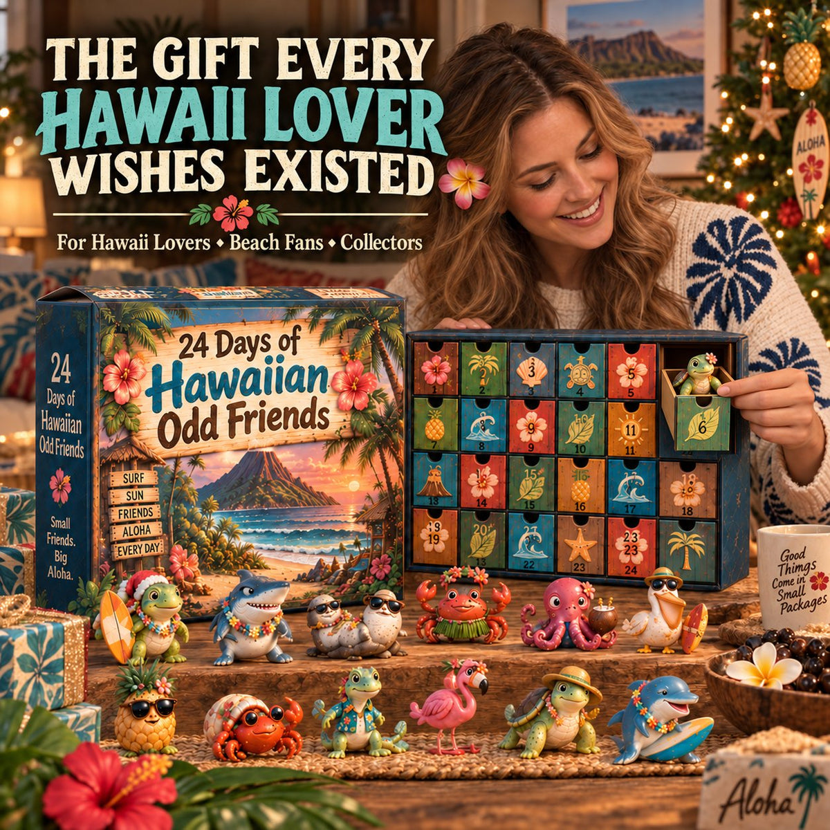 🌺 24 Days of Hawaiian Odd Friends Advent Calendar | Tropical Christmas Figurine Set 🏝️