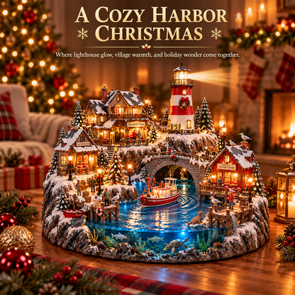 🌊 50%+ OFF Harborlight Christmas™ – Lighted Coastal Village with Lighthouse & Underwater Scene 🎄