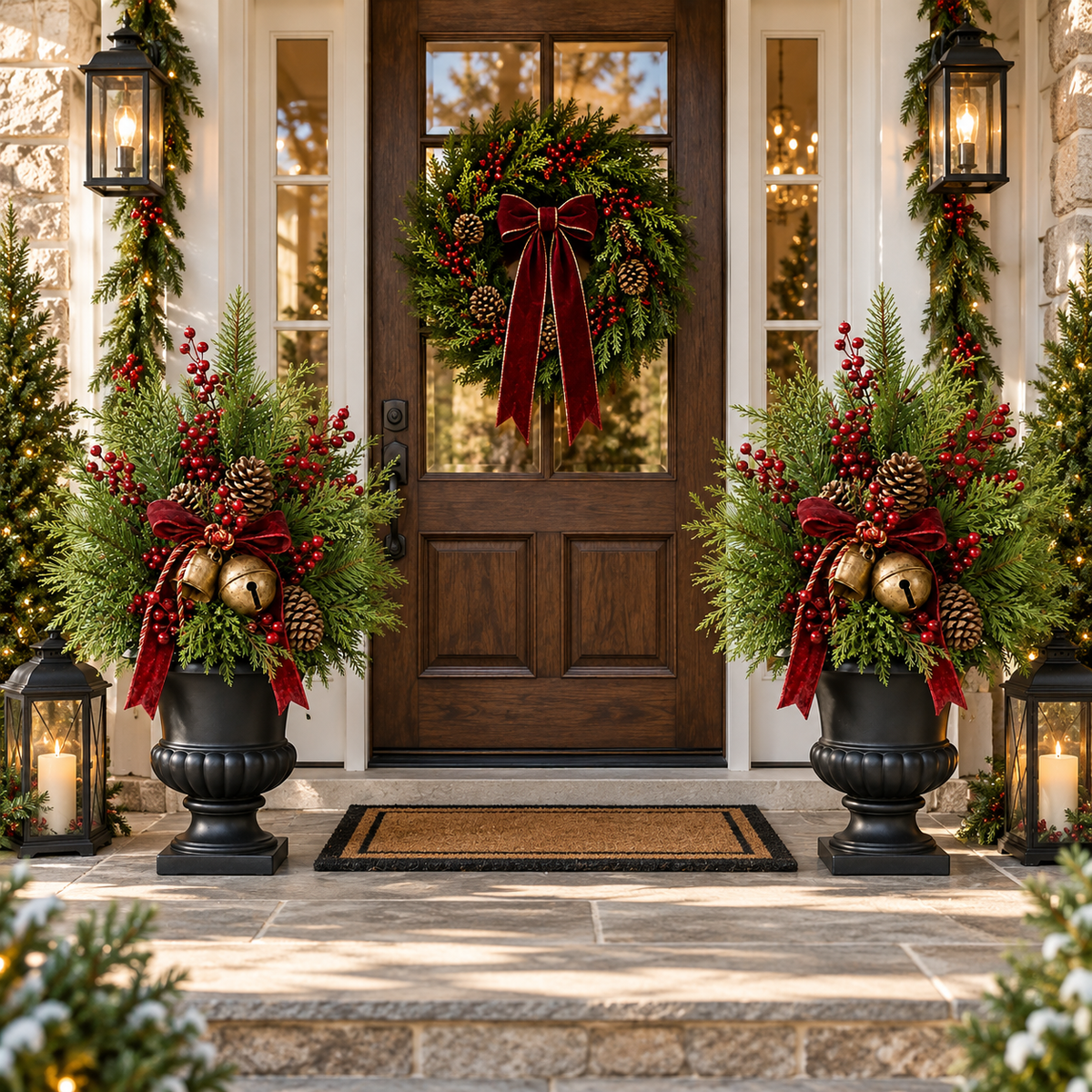 🎄 24" Pre-Lit Christmas Urn Filler 🔔 Vintage Bells & Rustic Farmhouse Charm