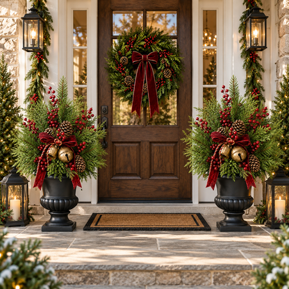 🎄 24" Pre-Lit Christmas Urn Filler 🔔 Vintage Bells & Rustic Farmhouse Charm