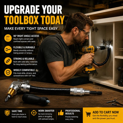 🎁HOT DEAL – Up to 49% OFF🔥🔧 Flexible 90° Right Angle Drill Attachment – Tight Space Driver Adapter