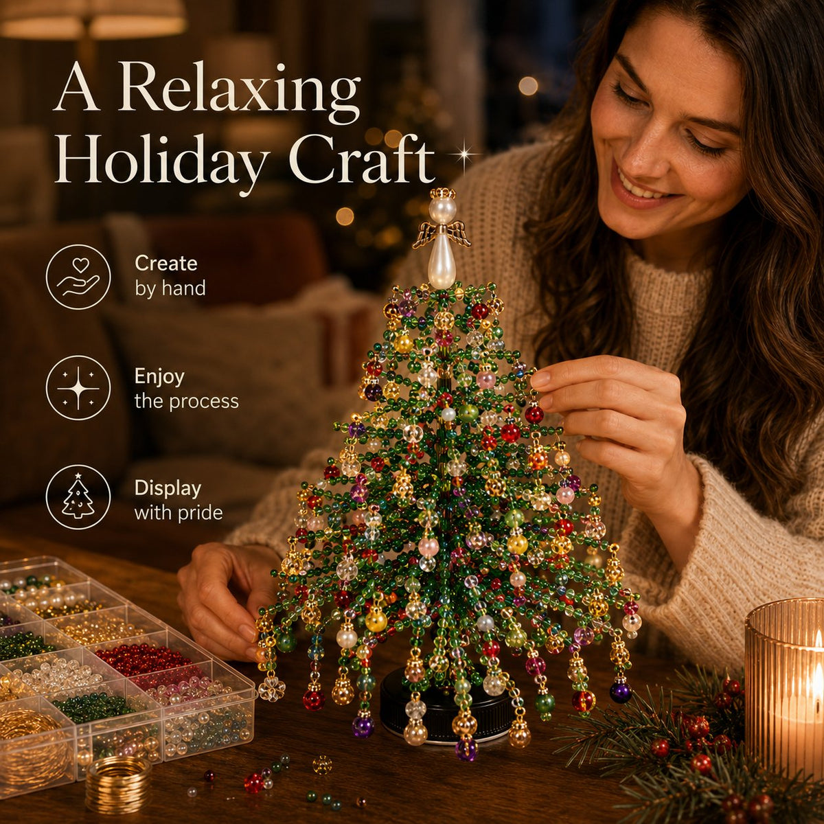 🎄 DIY Beaded Christmas Tree Kit – Handmade Holiday Craft