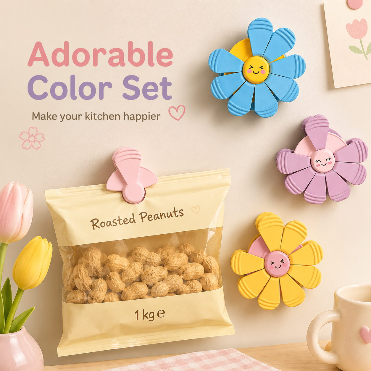 3D-printed flower clips, magnetic closures, kitchen hooks, pantry storage racks